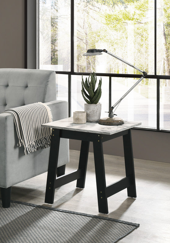 Kenzo 19' Black End Table with Faux Marble Top Finish