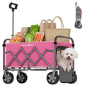 Foldable Wagon Cart with Wheels, Heavy Duty Collapsible Wagon, Lightweight Utility Cart with Adjustable Handle, All Terrain Wheels for Camping, Shopping, Beach, Garden, Pink