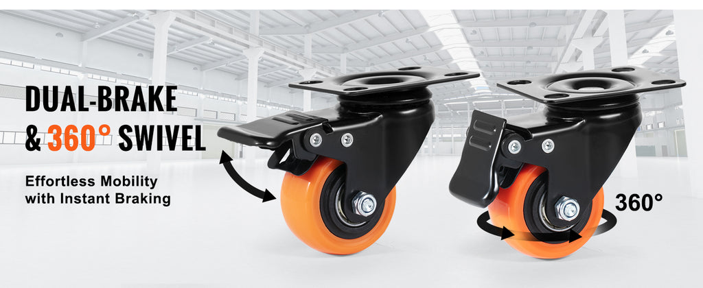 SucceBuy 2/3/4/5/6-inch Swivel Plate Casters Set of 4 with Security Dual Locking PVC Caster Wheels for Cart Furniture Workbench