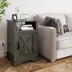 Farmhouse Nightstand with Charging Station Wooden Rustic End Table for Bedroom, Living Room, 16' D x 16' W x 25' H(Set of 1), Dark Grey