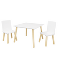 White Wooden Kids Table and 2 Chairs Set, 3-Piece Toddler Activity Play Table with Solid Wood & MDF Construction, Compact Size for Indoor Use