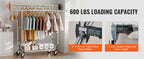 VEVOR Clothing Garment Rack Heavy Duty Clothes Rack Adjustable Length Clothes Rack w/ Bottom Shelf & Wheels for Laundry Room