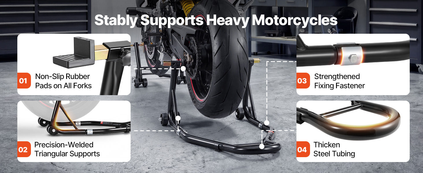 SucceBuy Motorcycle Stand Lift 850lbs Front Rear Combo Stand Lift Stand Front&Rear Wheel Fork Stand Heavy Duty Rear Wheel Stand