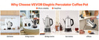 SucceBuy 12-Cup Electric Percolator Coffee Pot 304 Stainless Steel Coffee Percolator with Keep Warm Function