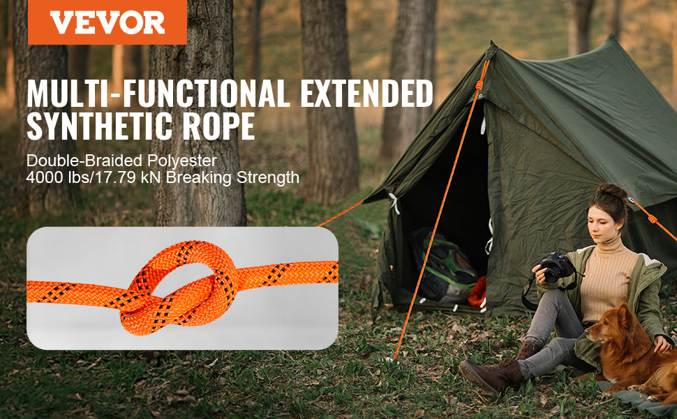 SucceBuy 120ft Dual-Weave Polyester Cord 3/8 1/2in 48-Strand Multi-Use Rope for Arborist Activities Outdoor Adventures Versatile