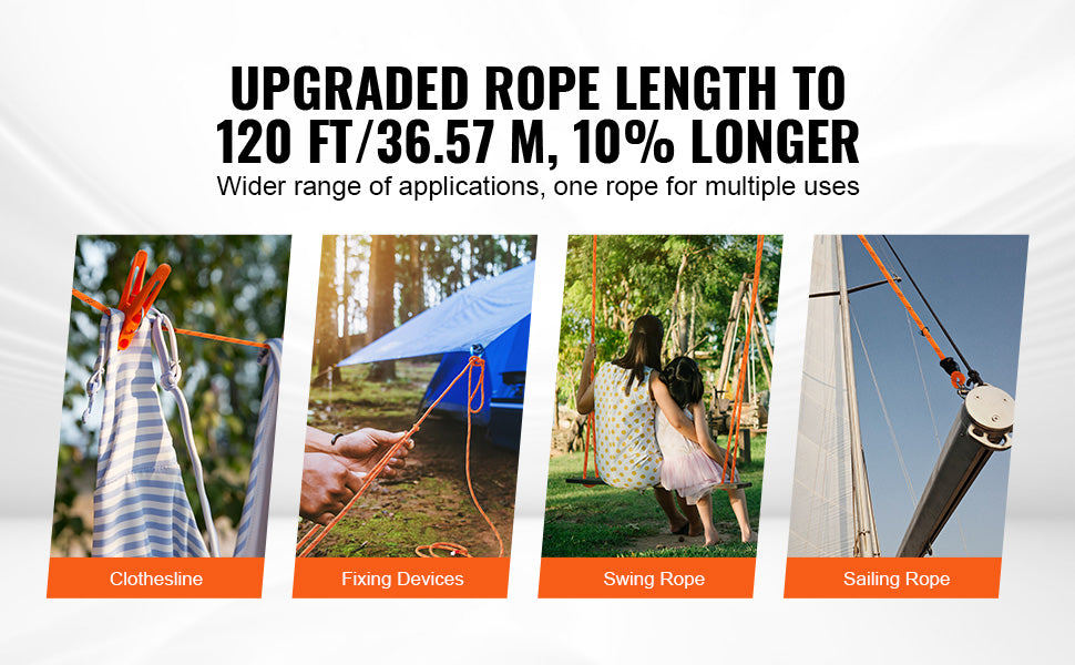 SucceBuy 120ft Dual-Weave Polyester Cord 3/8 1/2in 48-Strand Multi-Use Rope for Arborist Activities Outdoor Adventures Versatile