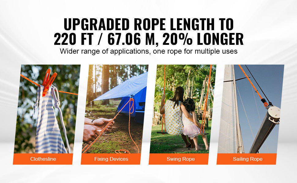 SucceBuy 220ft Dual-Weave Polyester Rope 48-Strand Outdoor Accessories Emergency Cord for Camping Swinging Rappelling Rescue