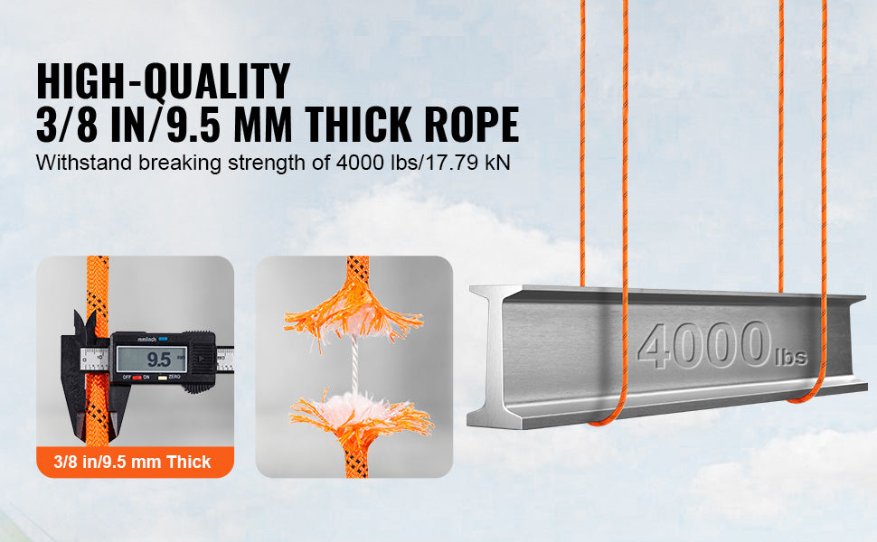 SucceBuy 120ft Dual-Weave Polyester Cord 3/8 1/2in 48-Strand Multi-Use Rope for Arborist Activities Outdoor Adventures Versatile