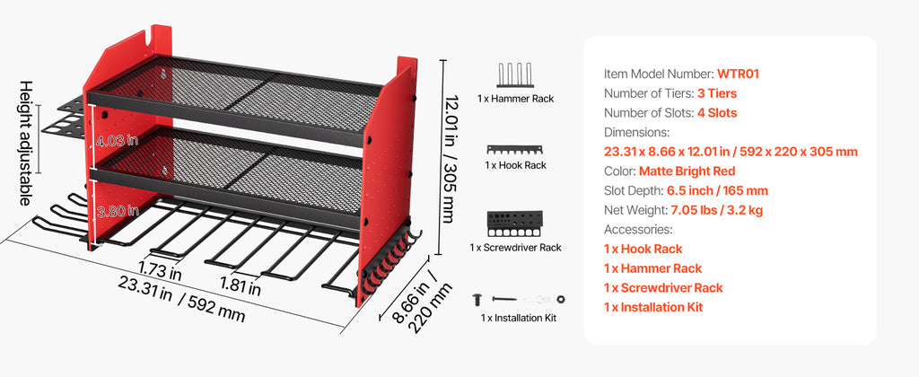 SucceBuy 3-Layer Power Tool Wall Mount Holder Pegboard Wall Storage Tool Set Drill Screwdriver Storage Rack for Workshop/Garage