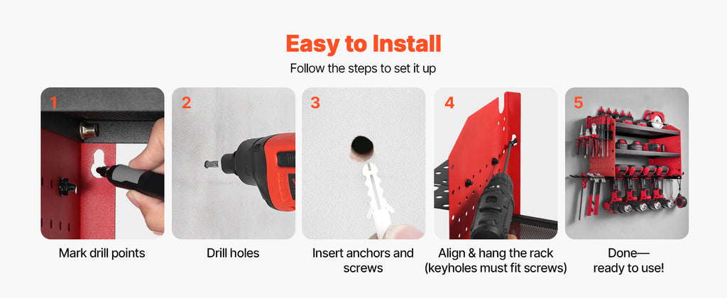 SucceBuy 3-Layer Power Tool Wall Mount Holder Pegboard Wall Storage Tool Set Drill Screwdriver Storage Rack for Workshop/Garage