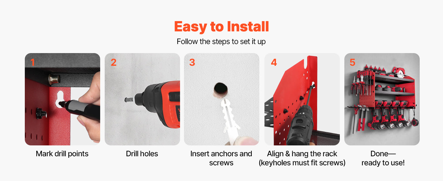 SucceBuy 3-Layer Power Tool Wall Mount Holder Pegboard Wall Storage Tool Set Drill Screwdriver Storage Rack for Workshop/Garage