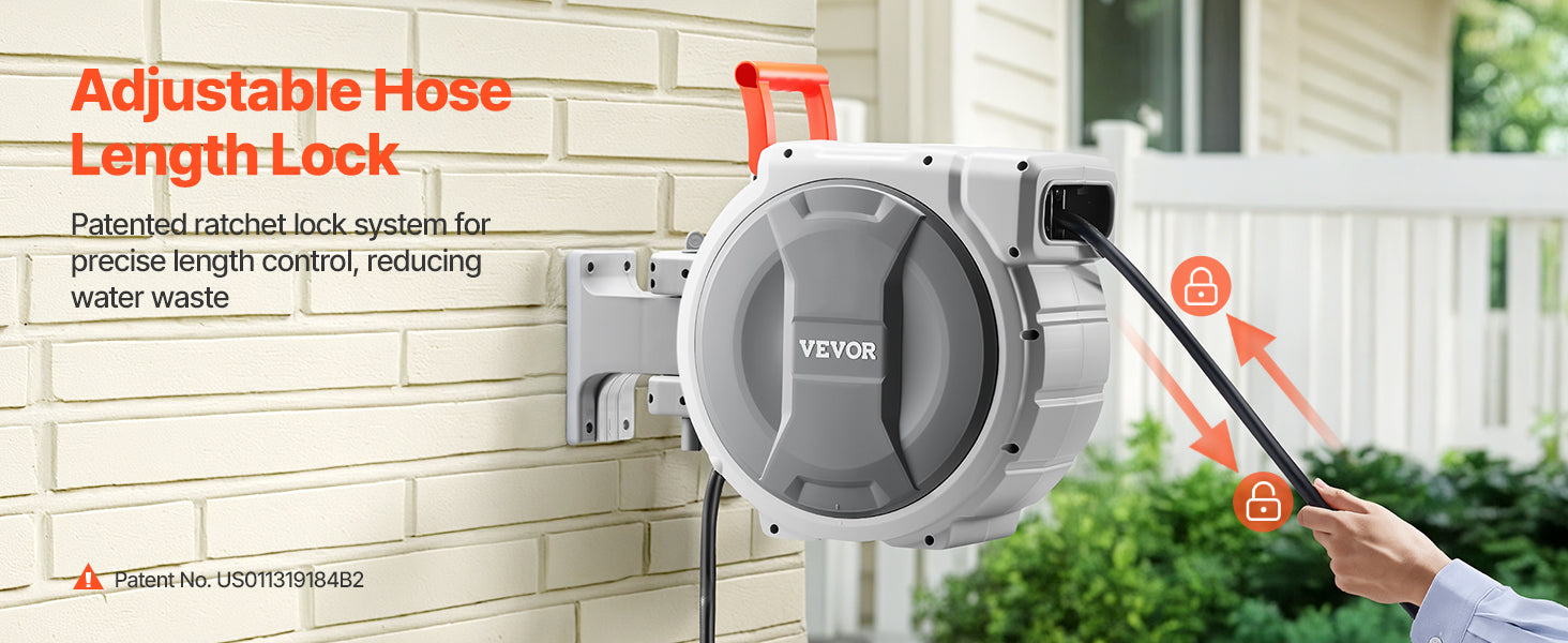 SucceBuy Retractable Garden Hose Reel Wall Mounted Hose Reel Heavy Duty Garden Hose Reel with 9 Patterns Nozzle Swivel Bracket